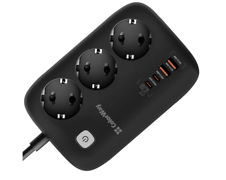 СolorWay CW-CHE34PDB 3 розетки/4USB GaN3 Pro PD Мережевий фільтр