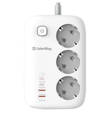 СolorWay CW-CHE34PDW 3 розетки/4USB GaN3 Pro PD Мережевий фільтр