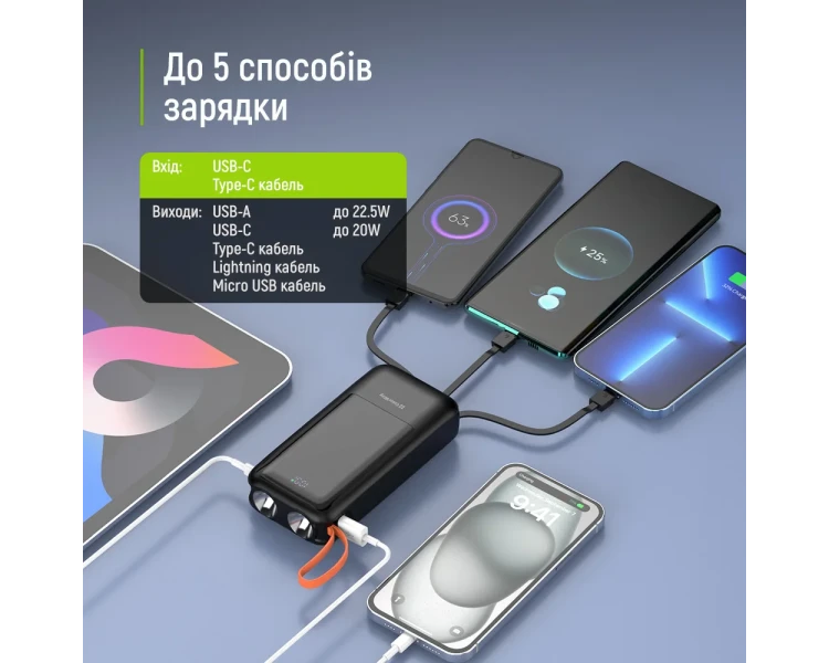 ColorWay CW-PB200LP07BK 20 000 mAh PD22.5W Повербанк