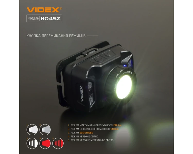 VIDEX VLF-H045Z 270Lm 5000K Налобний світлодіодний ліхтарик