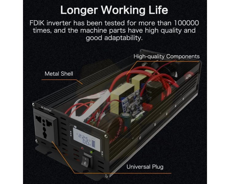 Інтелектуальний інвертор із чистою синусоїдою FDIK 3000 Вт 12 Вольт