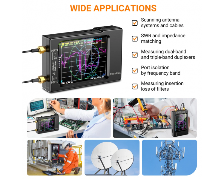 Векторний аналізатор мережі NanoVNA-H, 2,8 дюйми, 50 кГц-1,5 ГГц, MF HF VHF UHF