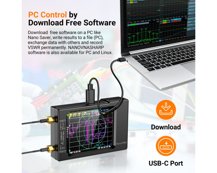 Векторний аналізатор мережі NanoVNA-H, 2,8 дюйми, 50 кГц-1,5 ГГц, MF HF VHF UHF
